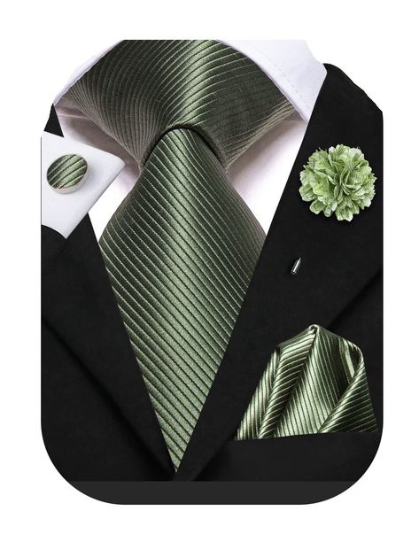 PRICES MAY VARY. 【Great Value】You Will Get: 1 Necktie+ 1 Matching Pocket Square +1 Lapel Flower Pin+1 Pair of Cuff links+ Gift Box 【Classic Size】Length: 59 Inches(150cm),Classic Tie Width:3.35 Inches(8.5cm), Handkerchief Size: 9.5 Inches*9.5 Inches(24cm*24cm). It's Not Only Suitable for Big and Tall Men, But Also Long Enough to Get a Full Windsor Knot. 【A Must Buy Mens Tie】We Use 1200 Stitches High Quality Woven Fabric, Which is Smooth, Not Too Thick But Durable. Unique Paisley Striped Floral Pa Wedding Ties For Men, Full Windsor Knot, Sage Green Tie, Lapel Pins Suit, Windsor Knot, Men's Wedding Outfit, Black Suit Men, Flower Lapel, Flower Lapel Pin