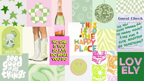 green, pink, preppy, collage, happy, screensaver, wallpaper, macbook, smiley face, cowgirl, disco, prints, girly, cute Pink Preppy Collage, Preppy Collage Wallpaper, Preppy Collage, Cowgirl Disco, Macbook Wallpapers, Green Preppy, Instagram Covers, Wallpaper Macbook, Laptop Wallpapers