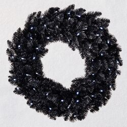 Galaxy Wreath, Black Halloween Wreath, Wreath With Lights, Black Christmas Decorations, Pre Lit Wreath, Galaxy Black, Black Wreath, Star Galaxy, Magic Light