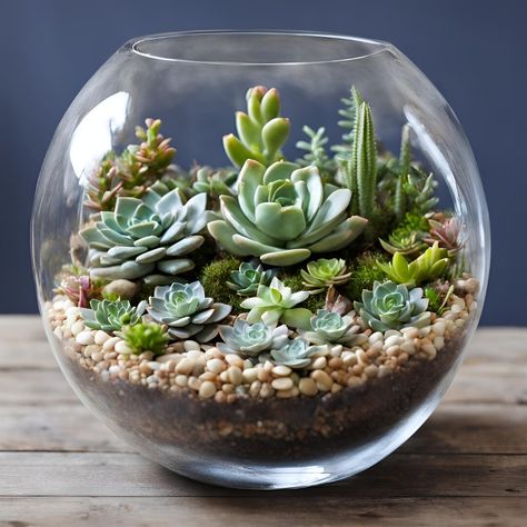 This beautiful terrarium kit includes everything you need to make a one-of-a-kind centerpiece. This kit includes a mix of faux and real succulents, moss, premium soil, and a gorgeous glass terrarium vase. House Terrarium Ideas, Succulent Terrarium Ideas, Glass Bowl Terrarium, Terrarium Making, Casual Cowgirl, Succulent Terrariums, Succulents In Glass, Succulent Landscape, Terrarium Succulent