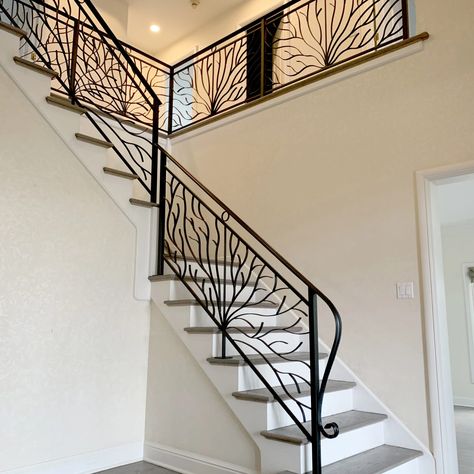 Custom wrought iron railings for your home & business | Signature Metal Works Metal Railing Design, Indian House Exterior Design, Art Deco Style Interior, Wrought Iron Railings, Modern Railing, Wrought Iron Handrail, Interior Railings, Modern Stair Railing, Metal Railing