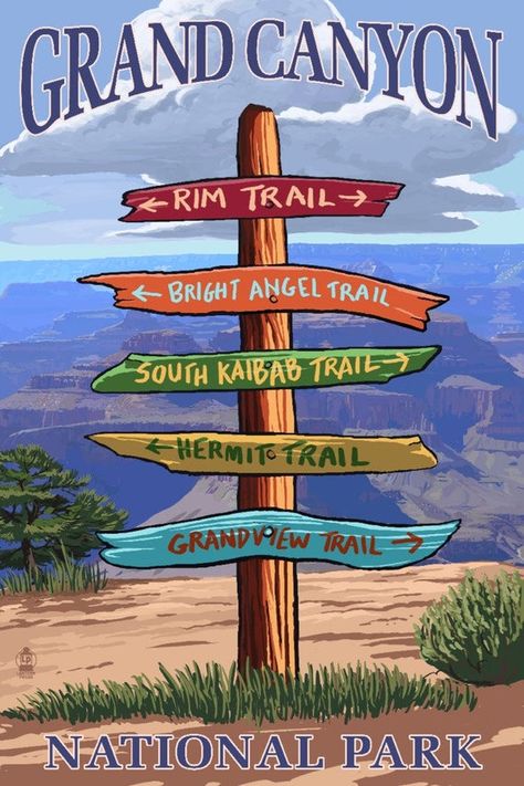 Family Vacations Usa, Acadia National Park Camping, Grand Canyon Camping, Bright Angel Trail, Arizona Trip, Camp Lake, Trail Signs, State Posters, Park Trails