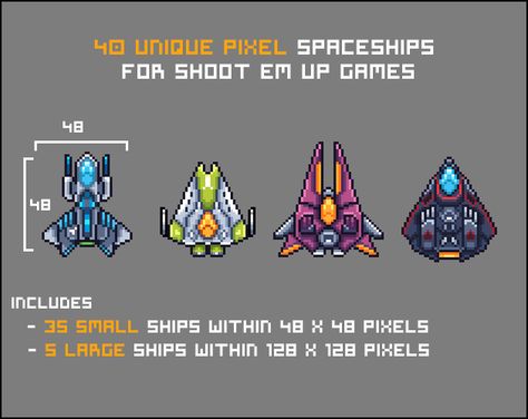 Pixel Spaceships for Shoot Em Up Games Space Environment, Battleship Game, Game 2d, Space Games, Spaceship Art, Spaceship Concept, Pixel Art Games, Cat Stories, Pixel Games