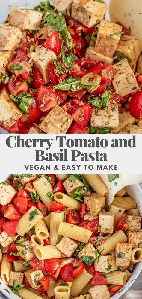 This Cherry Tomato and Basil Pasta is vegan and made with only 10 ingredients. Simple to put together for an easy weeknight dinner everyone will love. Tomato And Basil Pasta, Tomato Pasta Salad, Healthy Vegan Dinner Recipes, Cherry Tomato Pasta, Basil Pasta, Vegan Pasta Recipes, Easy Vegan Dinner, Roasted Cherry Tomatoes, Vegan Main Dishes