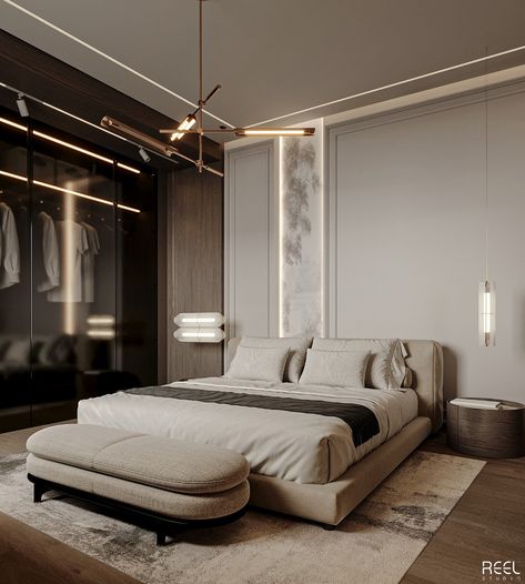 Master Bedroom Design :: Behance Contemporary Headboard Ideas, Tufted Wall Panel Bedroom, Full Wall Headboard Design, Full Wall Bed Design, Full Wall Bed Headboard Design Modern, Full Headboard Bedroom Designs, Full Bedroom Ideas Interior Design, Full Room Ideas Bedroom, Upholstered Wall Panels Bedroom