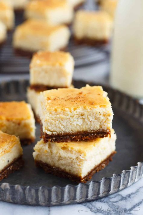 These eggnog cheesecake bites with gingersnap crust are the perfect little desserts to have at your holiday table! They are so cute and irresistible! Eggnog Cheesecake, Gingersnap Crust, Cheesecake Bites, Ginger Snaps, Holiday Table, Holiday Tables, Christmas Desserts, So Cute, Cheesecake