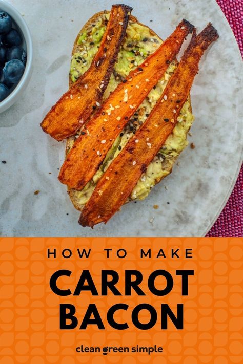 So, you’re a vegan. That doesn’t mean you don’t miss bacon. Even the most enlightened among us can’t help but crave a strip of savory bacon from time-to-time. There’s just something about its crispness, its saltiness, and that hint of smoke that make us hanker for it long past the bells of breakfast. Carrot Bacon Recipe, Fake Bacon, Bacon Carrots, Veggie Bacon, Carrot Bacon, Healthy Snacks To Make, Vegan Bacon, Bacon Recipe, Vegan Meat