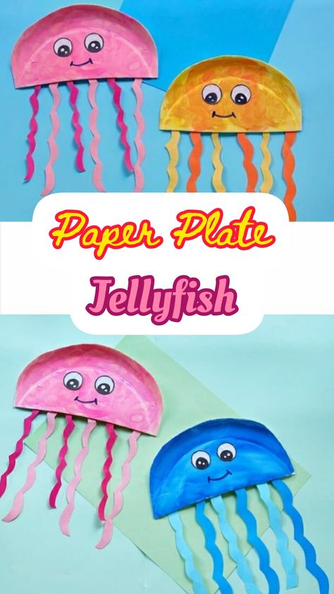 DIY paper plate jellyfish craft tutorial! With just a few simple materials and steps, you can create a colorful and whimsical under-the-sea-themed decoration that is perfect for preschool-aged children. Whether you’re looking for a recycled paper plate jellyfish craft or a kid-friendly art project, this guide has got you covered. So, let’s dive in and learn how to make this fun paper plate jellyfish craft together! Preschool Jelly Fish Craft, Jellyfish Counting Craft, Under The Sea Crafts For Preschoolers Ocean Themes, Jellyfish Art Preschool, Paper Plate Turtle Craft, Under The Sea Project, Jellyfish Art Project, Under The Sea Crafts For Preschoolers, Jellyfish Craft Preschool