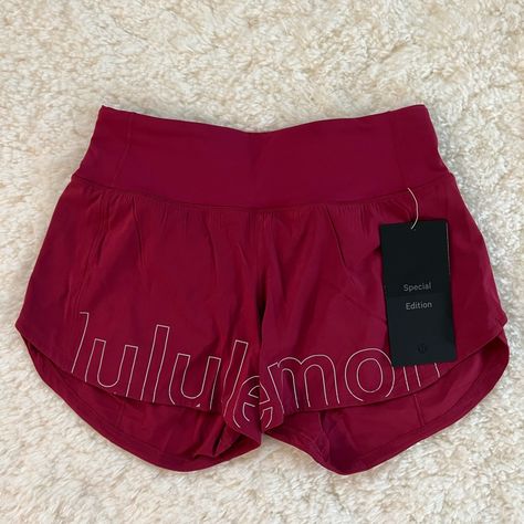 New Color ; Pomegranate/Silver Reflective Designed For Running Lightweight, Swift Fabric(Click To Expand) Mid Rise, 4" Length Lulu Wishlist, Lululemon Outfit Fashion, Lulu Preppy, Fsu Gameday, Sporty Fits, Lulu Outfits, Athletic Shorts Women, Athletic Tops, Lululemon Outfits