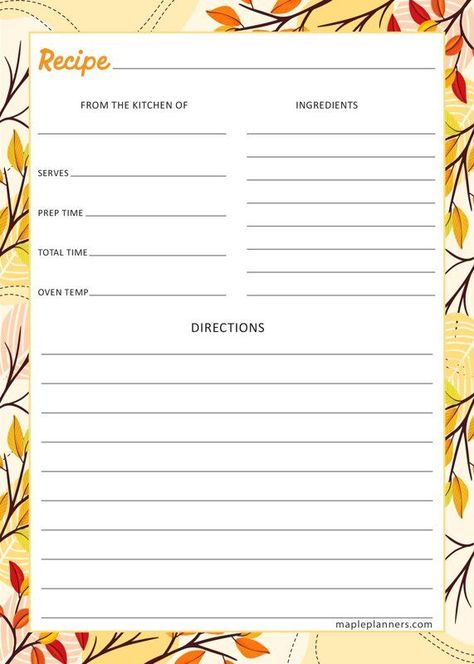 Free Printable Autumn Recipe Card Templates on 5x7 are perfect to save your favorite Fall recipes in one place. Write down new recipes and share your favorite traditional recipes with these cute Autumn themed recipe cards.