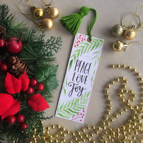 Peace Love Joy bookmark. Christmas Themed bookmark. Bookmark Christmas, Bible Bookmark, Christmas Books, Peace Love, Watercolor Paper, Christmas Themes, Peace And Love, Bible, Hand Painted