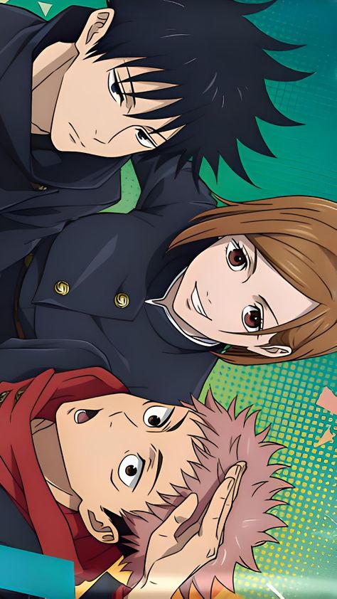 Jujutsu Kaisen official art Anime Official Poster, Yuji And Megumi Official Art, Jujutsu Kaisen Trio, Jujutsu Kaisen Illustration, Jjk Official Art, Anime Official Art, Yuji Megumi Nobara, Jjk Trio, Jjk Yuji