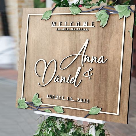 Rustic Welcome Sign Wedding, Wood Wedding Decor, Wooden Business Signs, Rustic Welcome Sign, Laser Engraved Wedding, Wooden Card Box, Wooden Signage, Welcome Wedding Sign, Welcome Sign Wedding