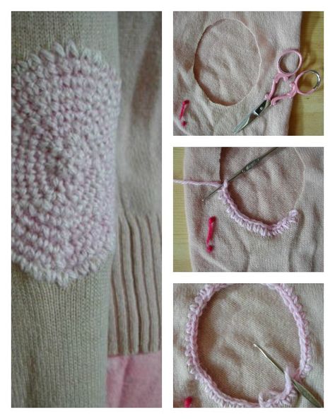 Clothes With Crochet, Crochet Elbow Patch, Visible Mending Stitches, How To Make Patches, Mending Clothes, Visible Mending, Clothes Pin Crafts, Crochet Applique, Crochet Techniques