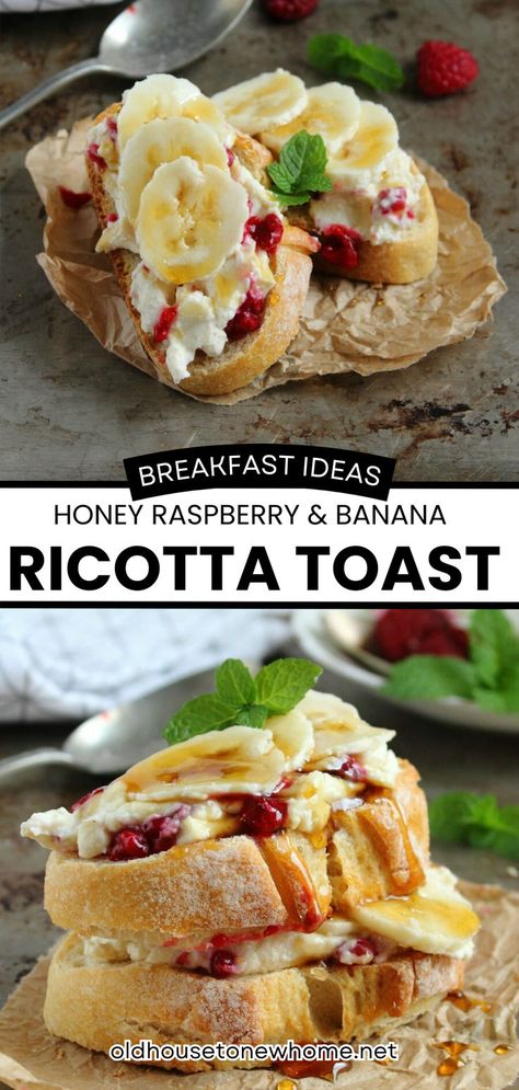 Honey Raspberry and Banana Ricotta Toast. My friends and I would hit up our local brunch spot every weekend, we were regulars.. didn’t need a menu or to even give our order for that matter – they knew us so well. They served this ahhhh-mazing fruit toast and then they added ricotta… heaven! This recipe is inspired by those good ol’ days… Ricotta Toast Recipes, Breakfast Ricotta, Banana Ricotta, Honey Ricotta, Fruit Toast, Ricotta Toast, Brunch Spots, Snack Attack, Toast Recipes