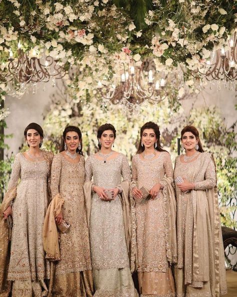 Stunning sisters of the bride wearing ivory outfits for the wedding. See more on wedmegood.com  #wedmegood #indianwedding #indianbride #ivory #suits #sisters #sisterhood #gold #lehenga #lehengacholi #silver Barat Dresses For Bride Sister, Mubashra Ali, Bridesmaid Dresses Pakistani, Pakistani Wedding Outfits Sisters, Pakistani Wedding Dresses Sisters, Pakistani Bridesmaids, Bunto Kazmi, Wedding Dresses Pakistani, Dresses Pakistani