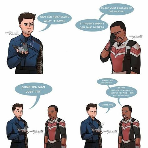 Art by @mintysarts on Insta Sam And Bucky Fanart, Bucky And Sam, Sam And Bucky, Bucky Fanart, I Understood That Reference, Short Comic, Avengers Art, Kevin Feige, Bucky Barnes Winter Soldier