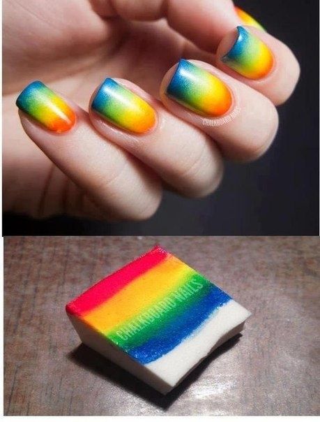 Sponge Rainbow Nail Art Design Rainbow Nail Art Designs, Sponge Nail Art, Sponge Nails, Ombre Nail Art Designs, Rainbow Nail Art, Rainbow Nail, Nagel Tips, Nail Art Ombre, Nail Swag