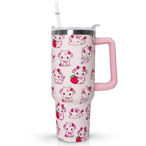 PRICES MAY VARY. Cute Cow Gifts: This strawberry tumbler with handle farmhouse cow print tumbler,strawberry decor drinking glass, kawaii cow coffee mug, strawberry insulated cup,strawberry cow water bottle ,cow cup,cow mug,cow print cup, cute coffee mugs, cow print mug,you can send the cute strawberry cow mug as a gift for girl, women or those who likes strawberry or cow print Cow Tumbler Set :1 Packs 40 oz cow tumbler,1 straws,swivel cup lid,This cow tumbler keeps beverages cold for up to 12 ho Cow Water Bottle, Cow Print Cup, Cute Strawberry Cow, Strawberry Tumbler, Cow Print Tumbler, Cow Cup, Kawaii Cow, Strawberry Decor, Strawberry Cow