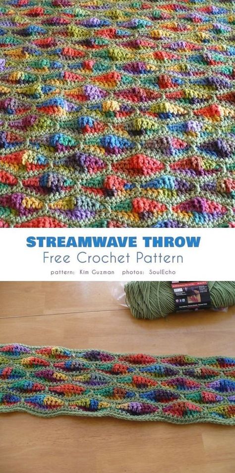 Streamwave Throw Free Crochet Pattern Gilet Crochet, Confection Au Crochet, Crochet Afgans, Crochet Simple, Manta Crochet, Haken Baby, Crochet Patterns Free Blanket, Variegated Yarn, Crochet Stitches Patterns