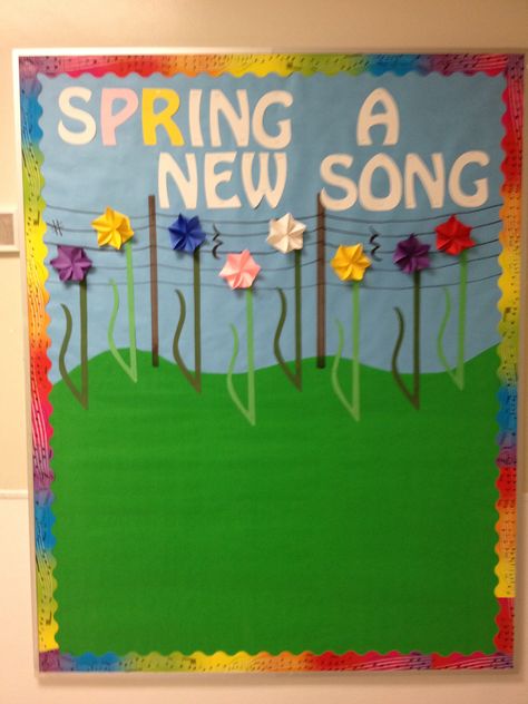 My "Spring" music board at school. Music Note Party Decorations, Music Classroom Bulletin Boards, Music Note Party, Door Bulletin Boards, Music Bulletin Board, Music Bulletin Boards, Music Classroom Decor, Spring Music, Kindergarten Music