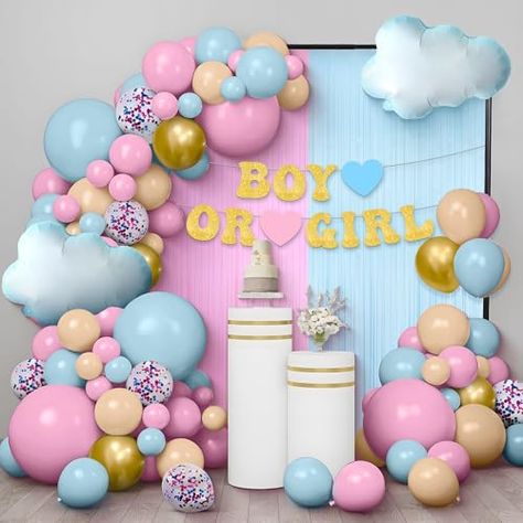 KatchOn, Gender Reveal Decorations Set - Huge, Pack of 85 | Gender Reveal Balloon Arch Kit | Pink and Blue Streamers | Boy or Girl Baby Shower Decorations | Boy Or Girl Banner, White Cloud Balloons Gender Reveal Balloon Arch, Blue Streamers, Cloud Balloons, Baby Shower Decorations Boy, Banner White, Boy Or Girl Baby, Balloon Arch Kit, Gender Reveal Balloons, Gender Reveals