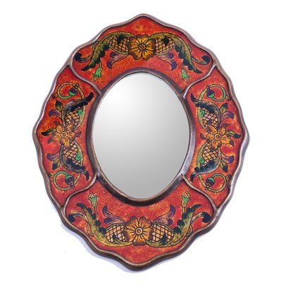 Expert in the Peruvian art of reverse painted glass, Umaiza designs a wall mirror of antiqued elegance. She hand paints the mirror frame with florid motifs creating a weathered illusion accentuated by aged gold purpurine and white with lilac undertones. | World Menagerie Umaiza Aged Reverse Painted Glass Modern & Contemporary Wall Mirror Wood in Red, Size 9.8 H x 7.8 W x 0.6 D in | Wayfair | Home Decor Wreath Mirror, Peruvian Art, Reverse Painted Glass, Contemporary Wall Mirrors, Wood Wall Mirror, Reverse Painted, Mirrors Wayfair, Painted Glass, Contemporary Wall