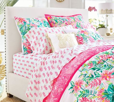 Hardwood Headboard, Lilly Pulitzer Bedding, Bedroom Sheets, Girl Bed, Purple Bedrooms, Tall Headboard, Construction Crafts, Beach Bedroom