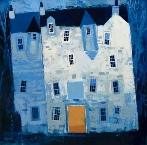 'Blue Turrets' buy Scottish artist George Birrell. Oil on board, 40 x 40 cm. #scotland #scottishart #oilpainting #scottishcastle #turrets #blue #painting House Paintings, Pier House, Building Drawing, Glasgow School, Glasgow School Of Art, Scottish Art, Scottish Artists, Time Painting, House Quilts