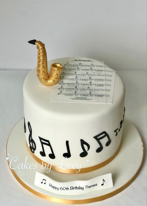 Saxophone themed 60th birthday cake Saxophone Cake, Fishing Cake Topper, Fishing Cake, 60th Birthday Cake, Ruby Anniversary, 60th Birthday Cakes, Happy 60th Birthday, Cake Inspo, Fish Cake