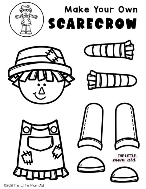 Build Your Own Scarecrow Printable, Paper Scarecrow Craft, Free Scarecrow Printables, Scarecrow Kids Craft, Scarecrow Template Free Printable, Build A Scarecrow Printable, Kindergarten Scarecrow, Scarecrow Crafts Preschool, Make Your Own Scarecrow