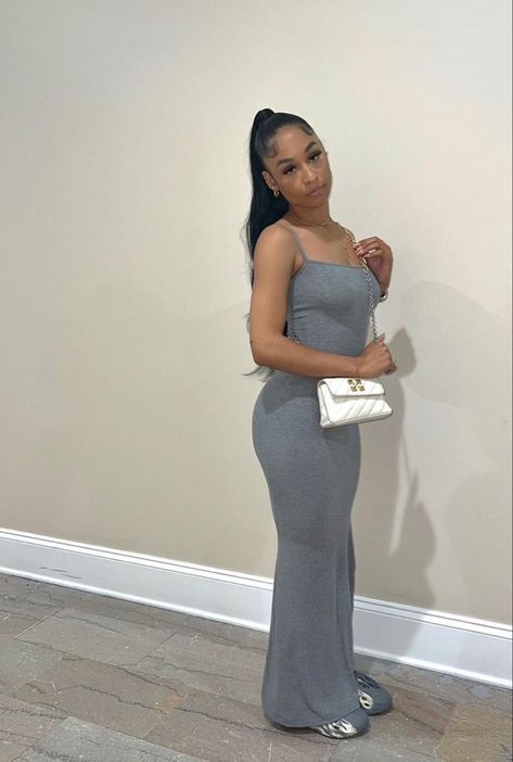 Foam Runners, Date Night Outfit Classy, Foam Runner, Grey Maxi, Chill Vibes, Effortlessly Chic Outfits, Grey Maxi Dress, Club Night