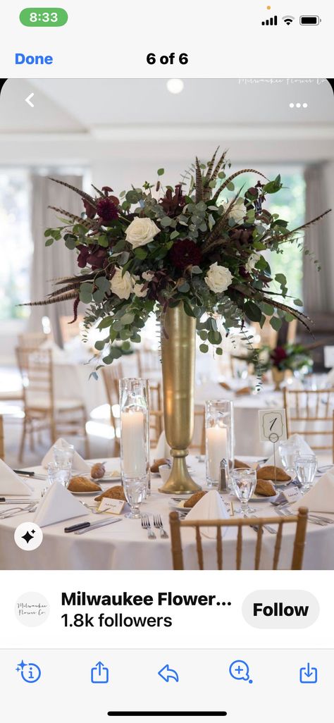 Pampas Centerpieces, Fall Wedding Ceremony Flowers, November Wedding Centerpieces, November Wedding Flowers, Destiny Wedding, Quince Centerpieces, Burgundy Shades, Gold Wedding Centerpieces, Centerpiece Inspiration