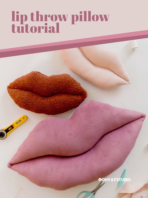 Make some Valentines Day lip shaped throw pillows from this free sewing pattern! Pillow Lips Tutorial, Fun Pillow Sewing Patterns, Crochet Lip Pillow Pattern Free, Lip Pillow Pattern, Heart Pillow Pattern Sewing, Shaped Throw Pillows, Lip Pillow, Quick Sewing Gifts, Fancy Pillows