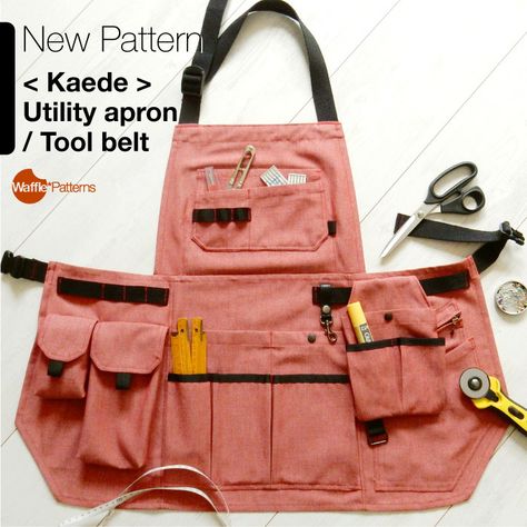 Waffle Patterns // sewing patterns for ladies — Meet new sewing pattern Utility apron /... Belt Sewing Pattern, Utility Apron, Seam Rippers, Patterns Sewing, Webbing Belt, Bib Apron, Diy Sewing Pattern, Tool Belt, Sewing Class