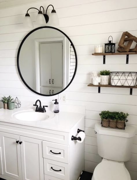 Bathroom Redecorating, Modern Small Bathroom, Half Bathroom Decor, Simple Bathroom Decor, Diy Bathroom Makeover, Restroom Decor, Small Bathroom Makeover, Bathroom Redesign, Renovation Design