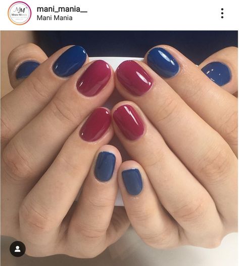 2 Color Manicure Ideas, Navy Red Nails, Monsoon Nails Ideas, Red And Blue Nails Design Color Combos, Dark Blue And Red Nails, Red And Navy Nails, Navy And Red Nails, Blue Red Nails, Red Blue Nails