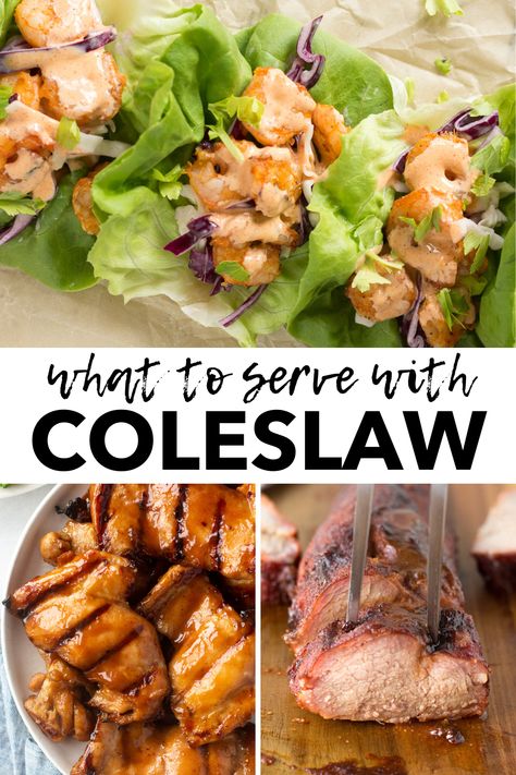 Wondering what to serve with coleslaw? In this post, you’ll find over 25 meal ideas that go perfectly with your creamy coleslaw. From classic favorites like hot dogs, hamburgers, and pulled pork to other fun options such as tacos, shrimp skewers, and grilled fish, you’ll find a wide range of pairings to satisfy any hungry family. What Goes Good With Coleslaw, Coleslaw Meal Ideas, What To Eat With Coleslaw, Meals With Coleslaw, Tacos Shrimp, Pan Kitchen, Healthy Dinner Options, What Can I Eat, Creamy Coleslaw