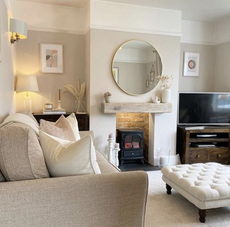 Log Burner Living Room, Lounge Room Styling, Cream Living Rooms, Snug Room, New House Living Room, Beige Living Rooms, Casa Country, Room Styling, Living Room Decor Fireplace