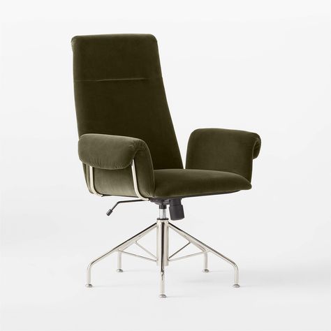 Saviti Modern Olive Velvet Desk Chair + Reviews | CB2 Velvet Desk Chair, Olive Velvet, Velvet Office Chair, Modern Office Chair, Conference Chairs, Leather Office Chair, Tufted Sofa, Executive Chair, White Velvet