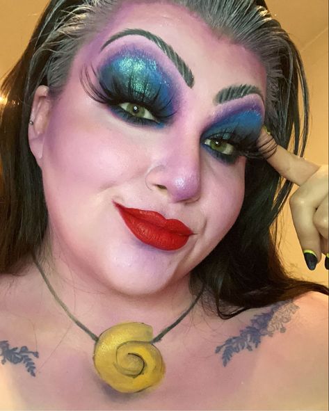 Ursula Makeup Theatre, Ursula Hair And Makeup, Ursula Make Up Halloween, Ursula Makeup Inspired, Ursella Makeup, Ursula Drag Makeup, Ursula Cosplay Makeup, Ursula Face Paint, Easy Ursula Makeup