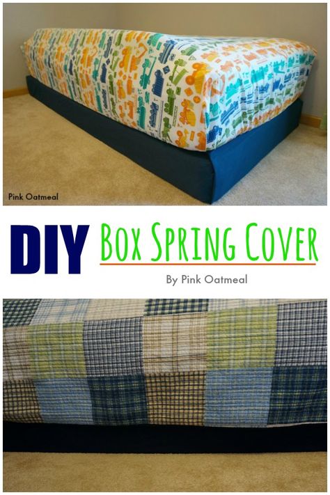 DIY Box Spring Cover - Pink Oatmeal   I Love this simple way to cover up an ugly box spring.  I was looking for something for my toddlers bed! Diy Box Spring, West Elm Diy, Pink Oatmeal, Perlengkapan Bayi Diy, Wraps Ideas, Christmas Cookies Packaging, Rooms Organization, Bed Wrap, Baseball Bedroom