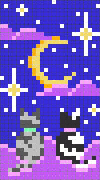 Dream Friendship, Cat Cloud, Fantasy Galaxy, Graph Crochet, Easy Pixel Art, Pixel Art Templates, Pixel Crochet, Pixel Art Grid, Pix Art