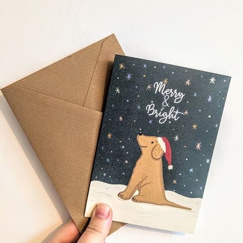 Golden Retriever Christmas Card, Christmas Card Illustration, Golden Retriever Christmas, Hand Drawn Cards, Dog Christmas Card, Card Illustration, Handmade Dog, Gifts Diy, Christmas Dog