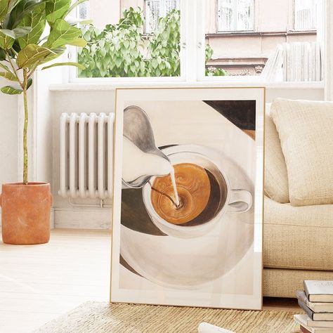 Morning Coffee Art Print Perfect Coffee Bar Artwork Kitchen, Cafe, Dining Room Print Mid Century Espresso Lover Wall Decor / Gift - Etsy Natural Lubricant, Bar Artwork, Coffee Art Print, Coffee Bars In Kitchen, Painting Kitchen, Kitchen Cafe, Poster Hanger, Handmade Frames, Vintage Canvas