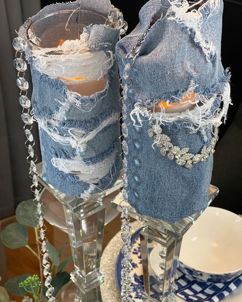 Auction Themes, Fall Feast, Denim And Pearls, Cozy Brunch, Setting A Table, Artificial Eucalyptus Garland, Denim Party, Diamond Centerpiece, Table Setting Ideas