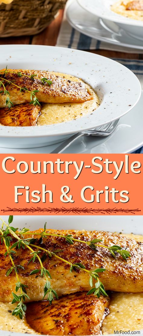 If you're looking for family dinner recipes that will shake things up in the kitchen, our Country-Style Fish & Grits is the perfect way to add some excitement to the menu! Everyone's mouth will water as they spoon up a hearty bowl of grits that's topped with our perfectly seasoned, flavor-packed fish. It's so delicious and comes together in no time, which means it's one of those family dinner recipes that are super weeknight friendly! Fish For Breakfast Recipes, Fish And Grits, Meals That Freeze Well, Freeze Ahead Meals, Seafood Meals, Seared Fish, Sea Foods, Freezer Cooking Recipes, Freezable Meals