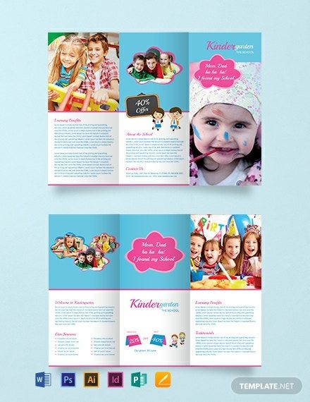 Instantly Download Free Kindergarten Tri-Fold Brochure Template, Sample & Example in Microsoft Word (DOC), Adobe Photoshop (PSD), Adobe InDesign (INDD & IDML), Apple Pages, Microsoft Publisher, Adobe Illustrator (AI) Format. Available in (US) 8.5x11, (A4) 8.27x11.69 inches + Bleed. Quickly Customize. Easily Editable & Printable. Kindergarten Brochure, Tri Fold Brochure Template, Yearbook Layouts, Yearbook Pages, Corporate Brochure Design, Pamphlet Design, Free Brochure Template, Brochure Template Layout, Fold Brochure