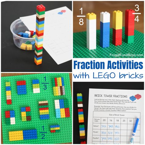 Fractions With Legos, Lego Math Activities, Lego Fractions, Activities For Elementary Kids, Fraction Games For Kids, Fractions Activity, Lego Math, Used Legos, Fraction Games