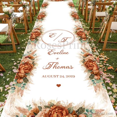 Terracotta Floral Wedding Aisle Runner, Boho Copper Flowers Personalized Aisle Runner, Burgundy Roses, Eucalyptus Custom Isle Runner WR10 Outdoor Wedding Runner Ideas, Boho Wedding Runner, Wedding Runner Aisle, Floral Wedding Aisle, Gin Wedding, Terracotta Floral Wedding, Wedding Aisle Runners, Personalized Wedding Aisle Runner, Wedding Runners